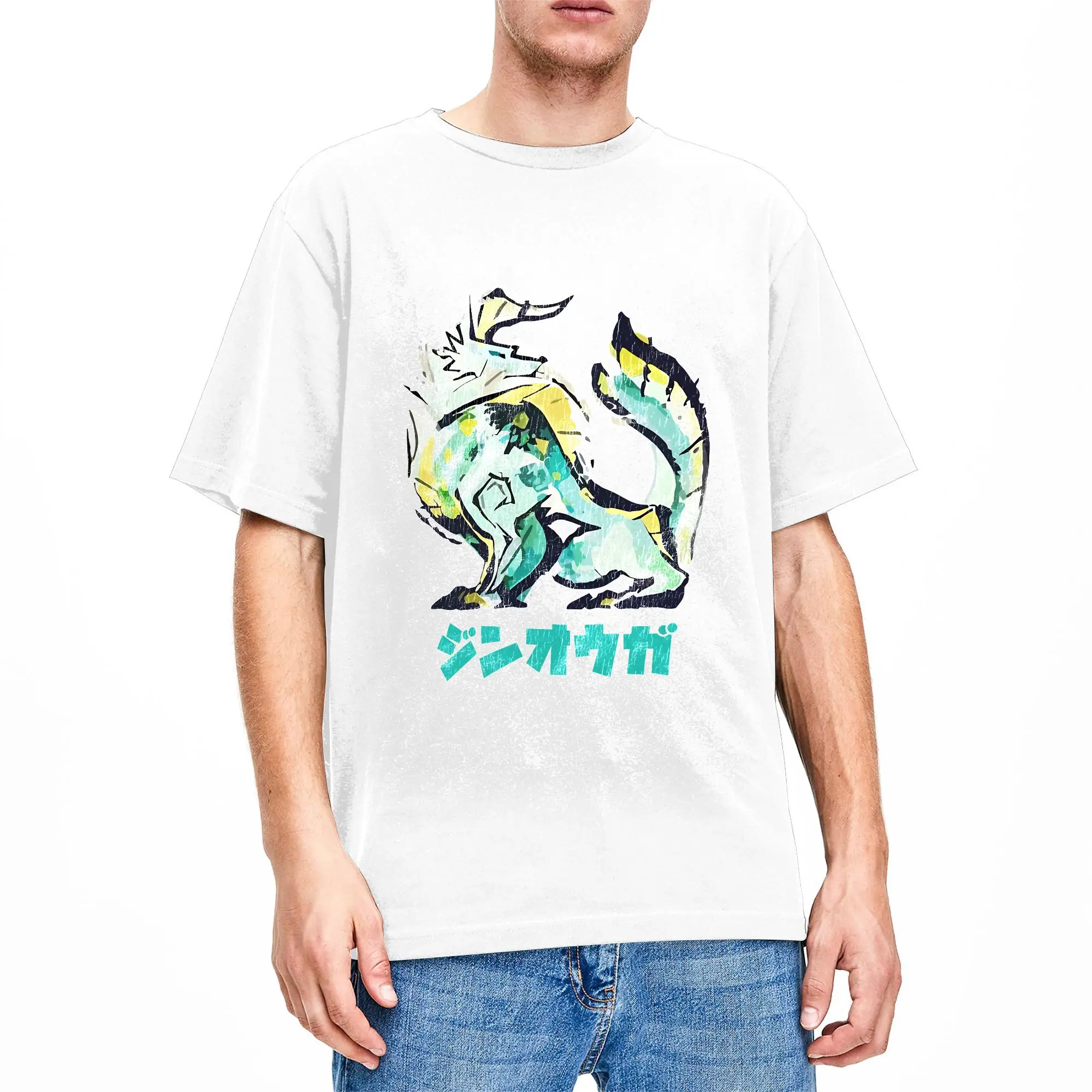 Men Monster Hunter  T Shirts Rise Zinogre 100% Cotton Top Tees Beach Streetwear Short-Sleeved T-Shirt O-Neck Design Tee Shirt