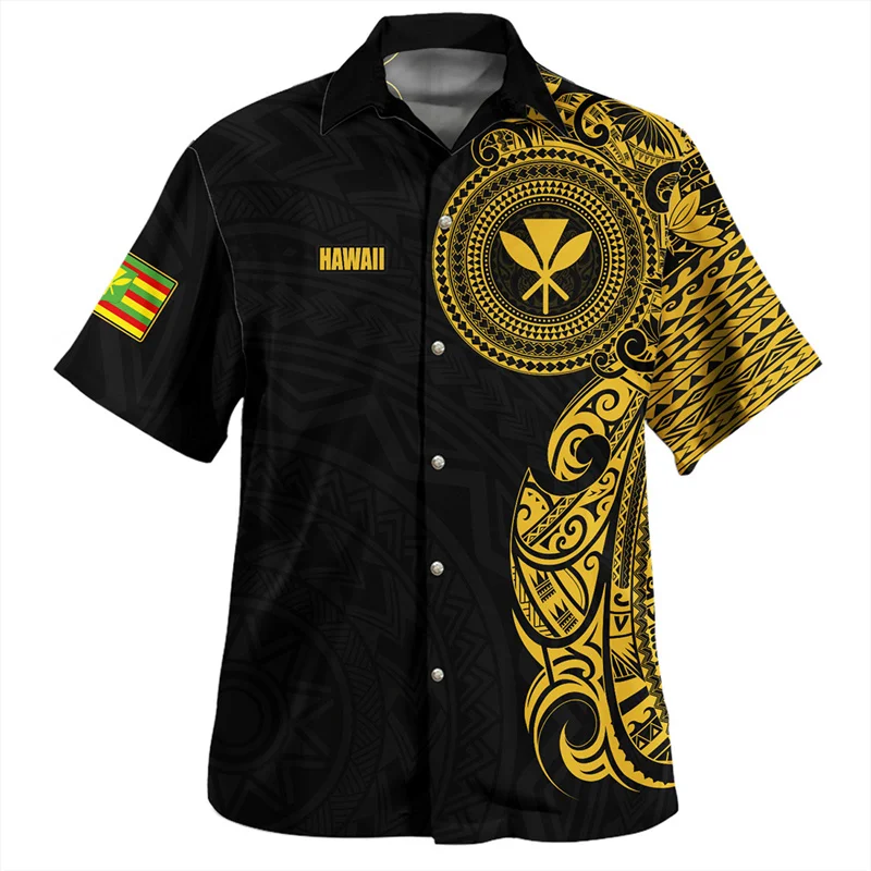 

New Summer 3D American Hawaii State National Flag Print Shirts Men Hawaii Coat Of Arm Graphic Short Shirts Fashion Tops Clothing