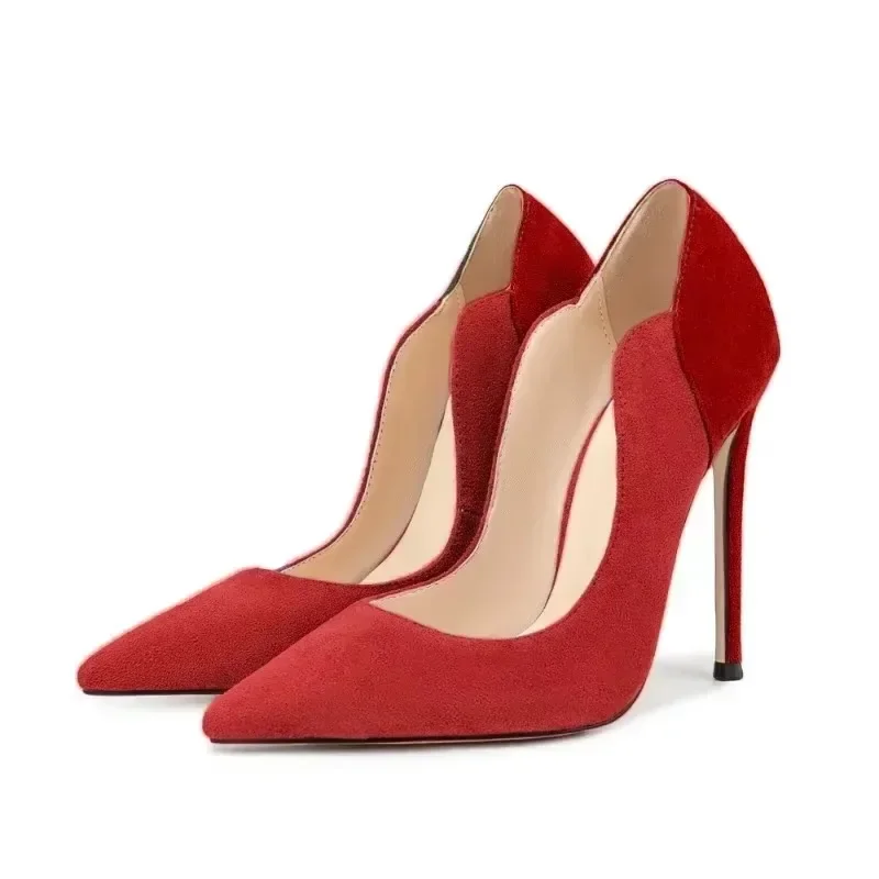 حذاء زفاف نسائي من جلد الغزال بتصميم أوروبي لربيع وصيف 2025 - حذاء زفاف أنيق متدرج من الخنجر ومقدمة مفتوحة