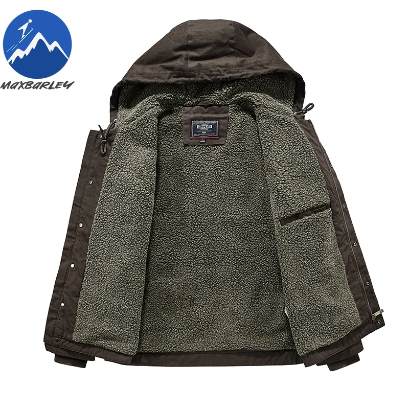 سترات رجالية متعددة الجيوب بغطاء للرأس شتوية غير رسمية مبطنة بالصوف سترات دافئة عالية الجودة للعمل في الهواء الطلق معطف سترة رجالي مقاوم للبرودة #3