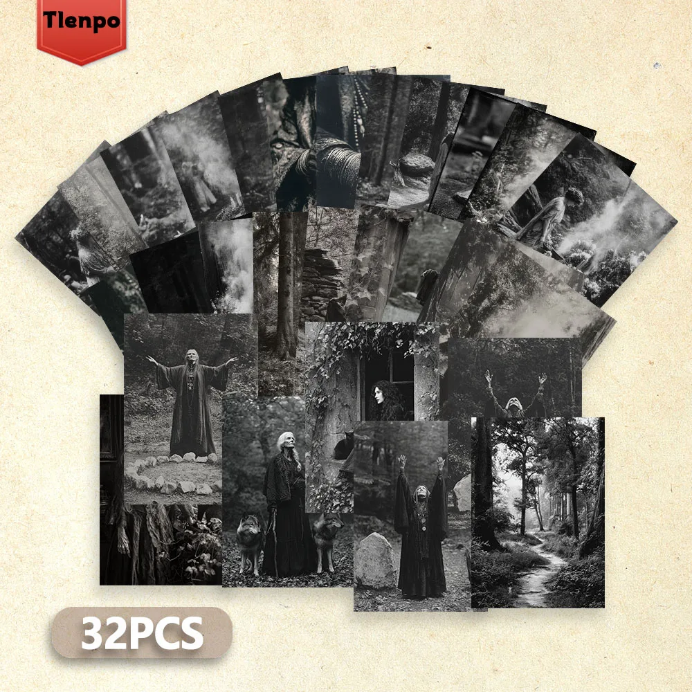 32pcs Dark Fantasy Vintage Postcards, Ritual & Prayer Theme,Photo Style,Thick Cardstock,High Definition Printing,Gift Collection