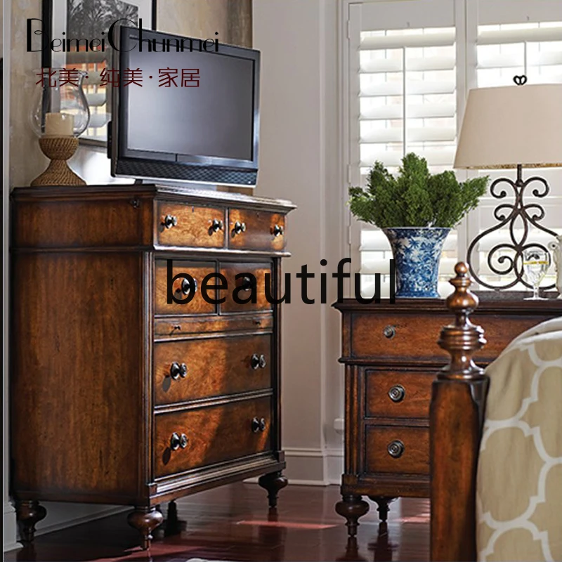 American country retro old solid wood drawers partition lockers villa high-end furniture custom bedroom chest
