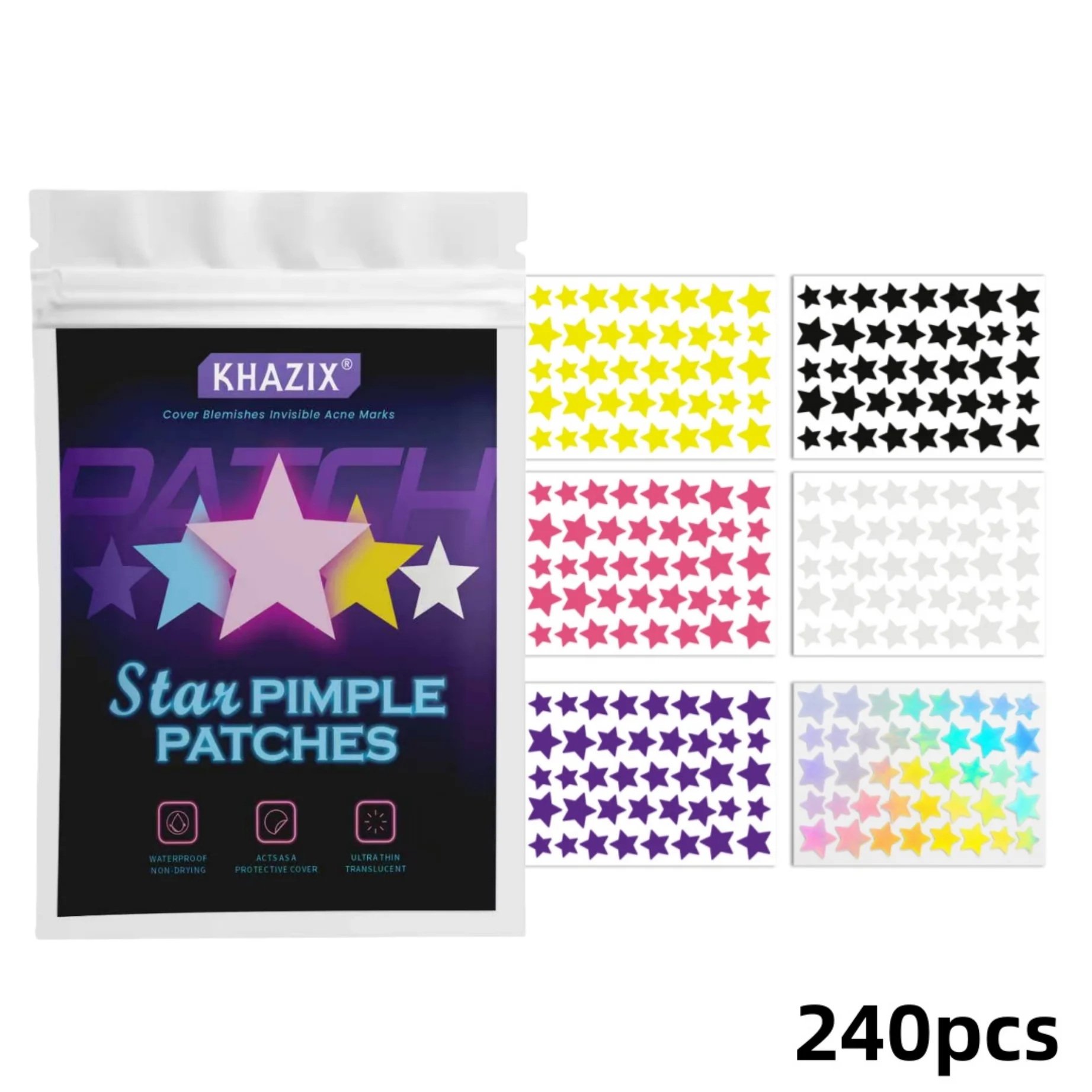 240 Patchs Étoiles Hydrocolloïdes pour le Visage, Absorbants, à l'Arbre à Thé, Patchs Anti-Acné Hydrocolloïdes, Patchs Étoiles Mignons pour Boutons