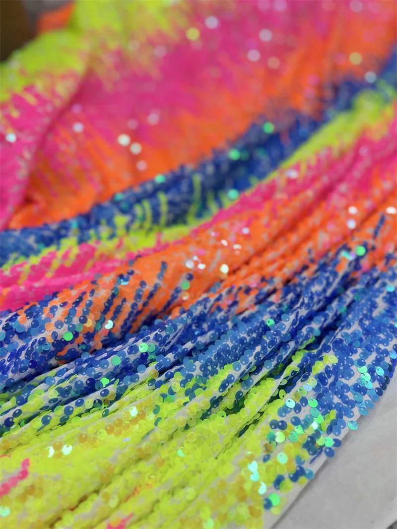 Gradient rainbow knitted fabric modern spring summer coat skirt garment hanging sequin fabric