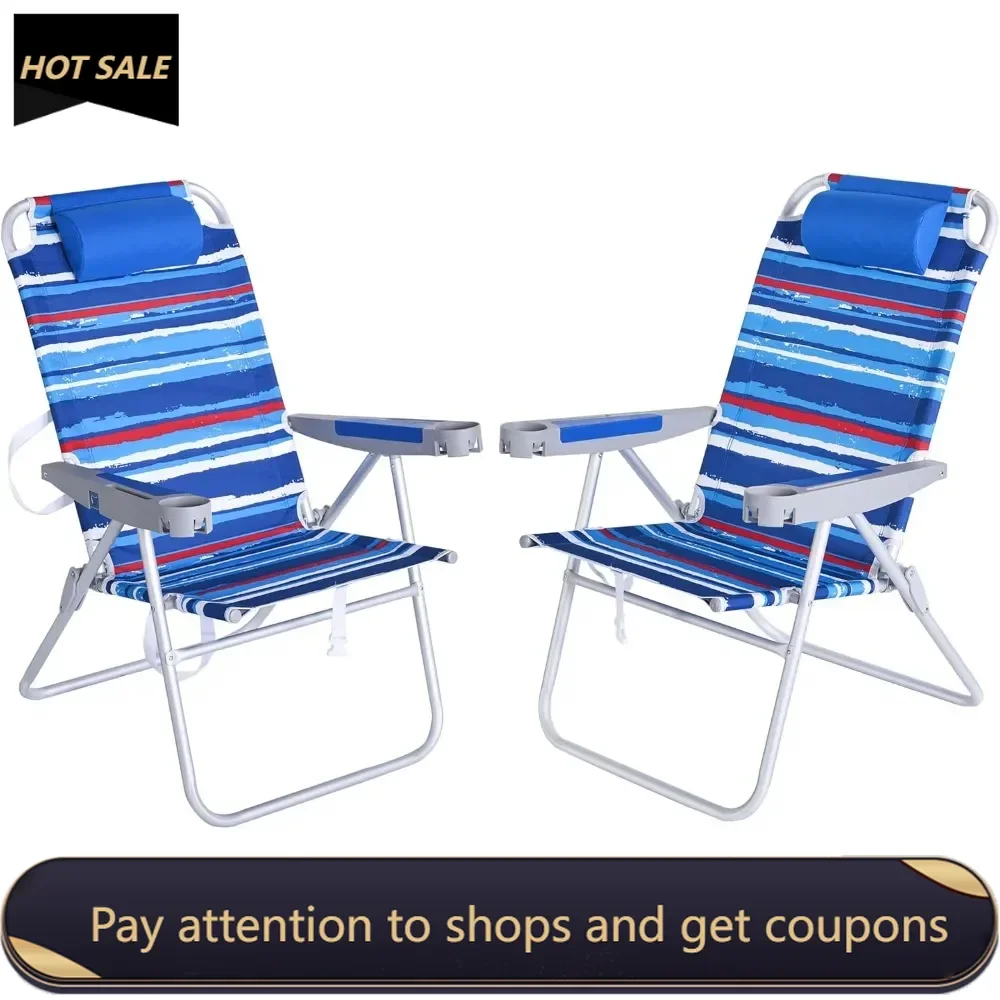 

17"Tall Oversized Beach Chairs 2 Pack for Adults Heavy Duty 500 LBS, 5 Position，Portable High Folding Camping Chair Freight free