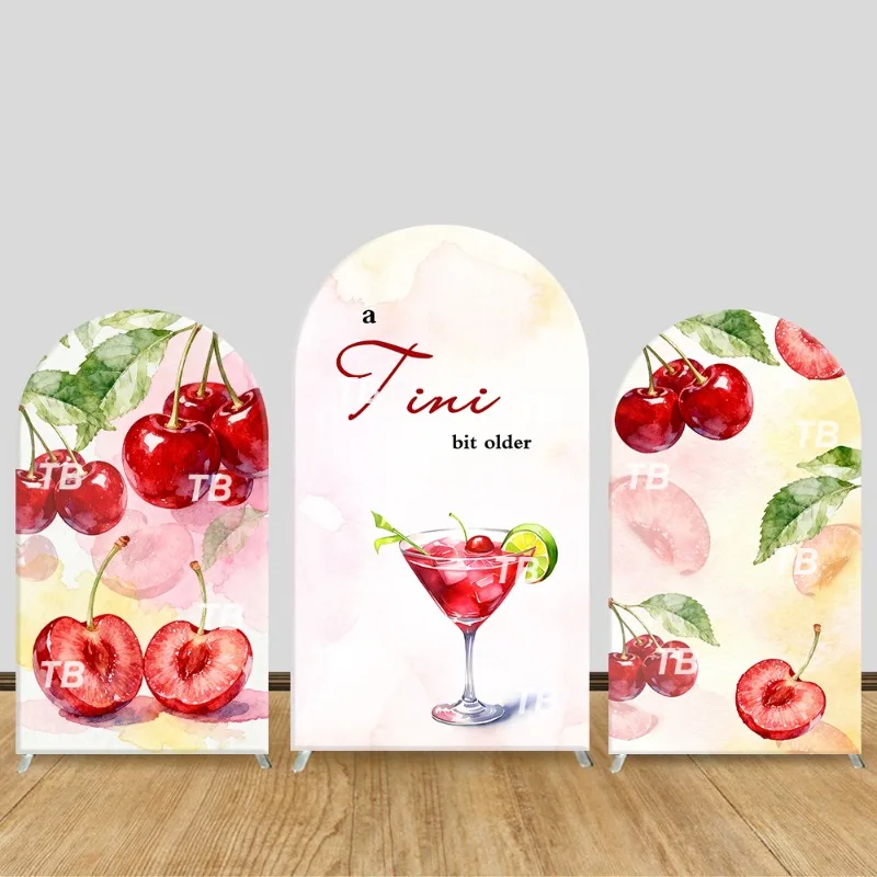 

Cherry Watercolor Arch Backdrop Cover "A Tini Bit Older" Theme Party Decor Photo Booth Background Celebration Supplies