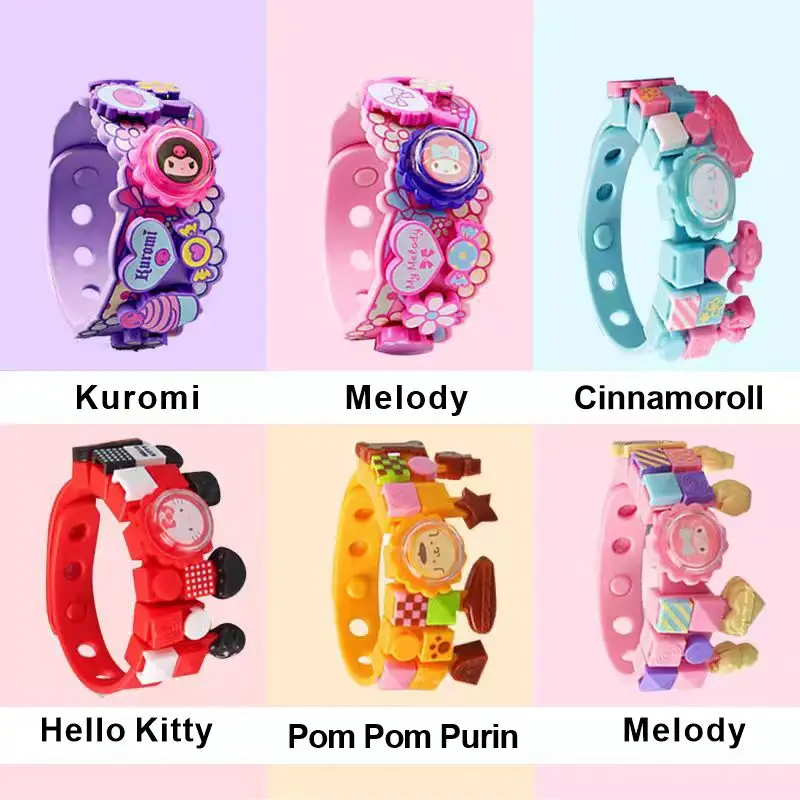 Genuine Hello Kitty Melody Kuromi Building Block Bracelet Cute Kids Assembled Creative Decoration Toys Children\'s Birthday Gift