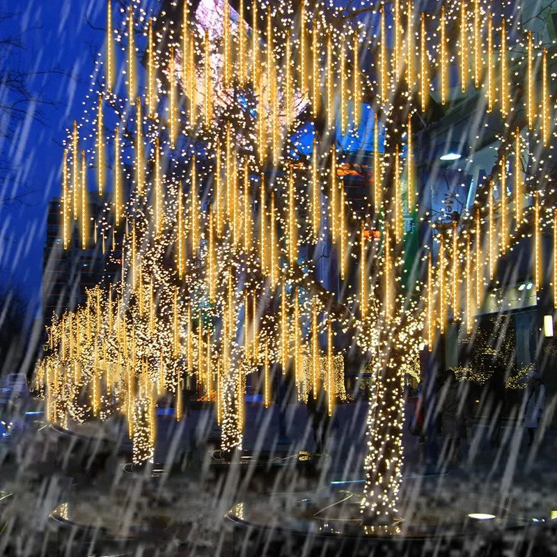 1/2/3/4Set 2024 Christmas Decorations for Home Meteor Shower Rain LED String Light Festoon Street Garland Wedding New Year Decor