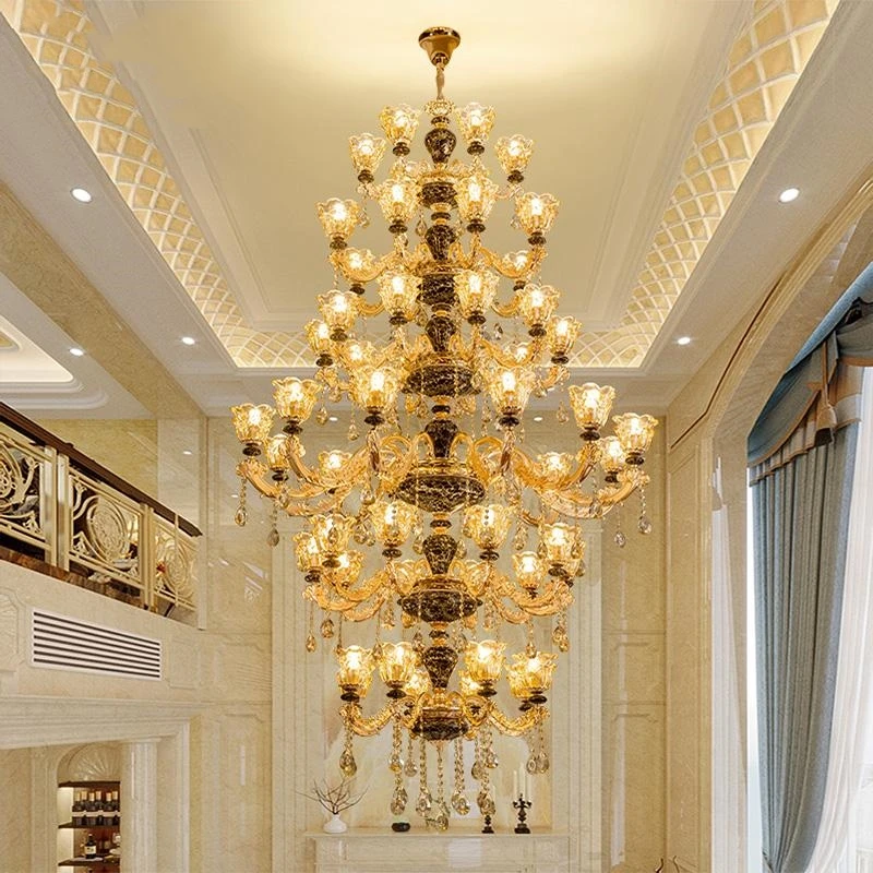 Luxury Crystal Chandelier Grand Large Hollow Chandelier Living Room Lighting Dining Room Bedroom Retro European Staircase Lighti
