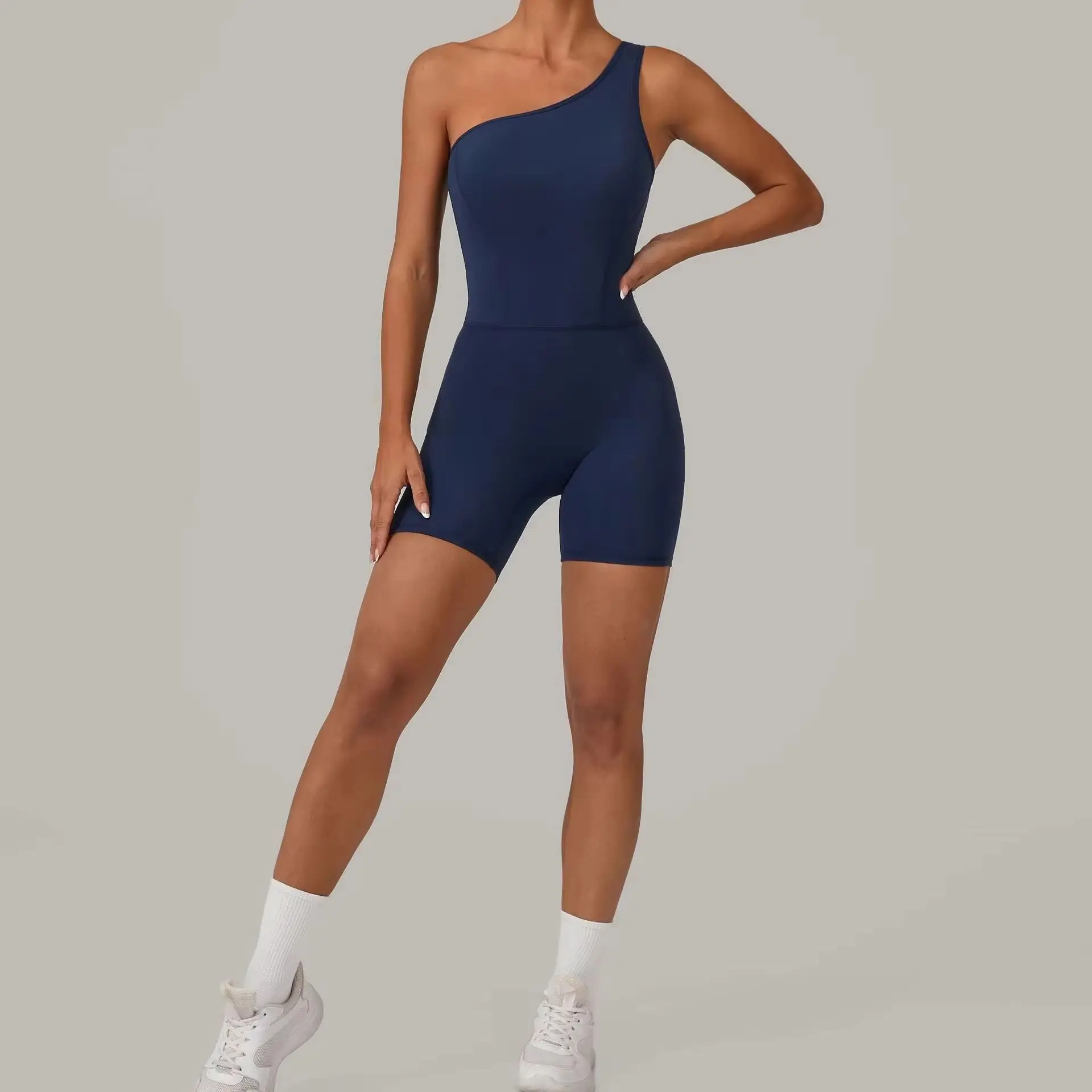Women's Sexy And Elegant Ddiagonal Asymmetrical Sleeveless Skinny Shoulder Summer Yoga Suit  Beautiful Back Whole Workout GymSet