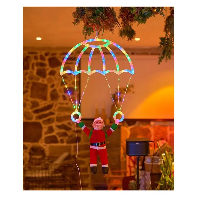 AB41-Santa Parachute LED Decor-USB-Powered Remote Control Indoor/Outdoor Application, Great For Christmas Home Festivities