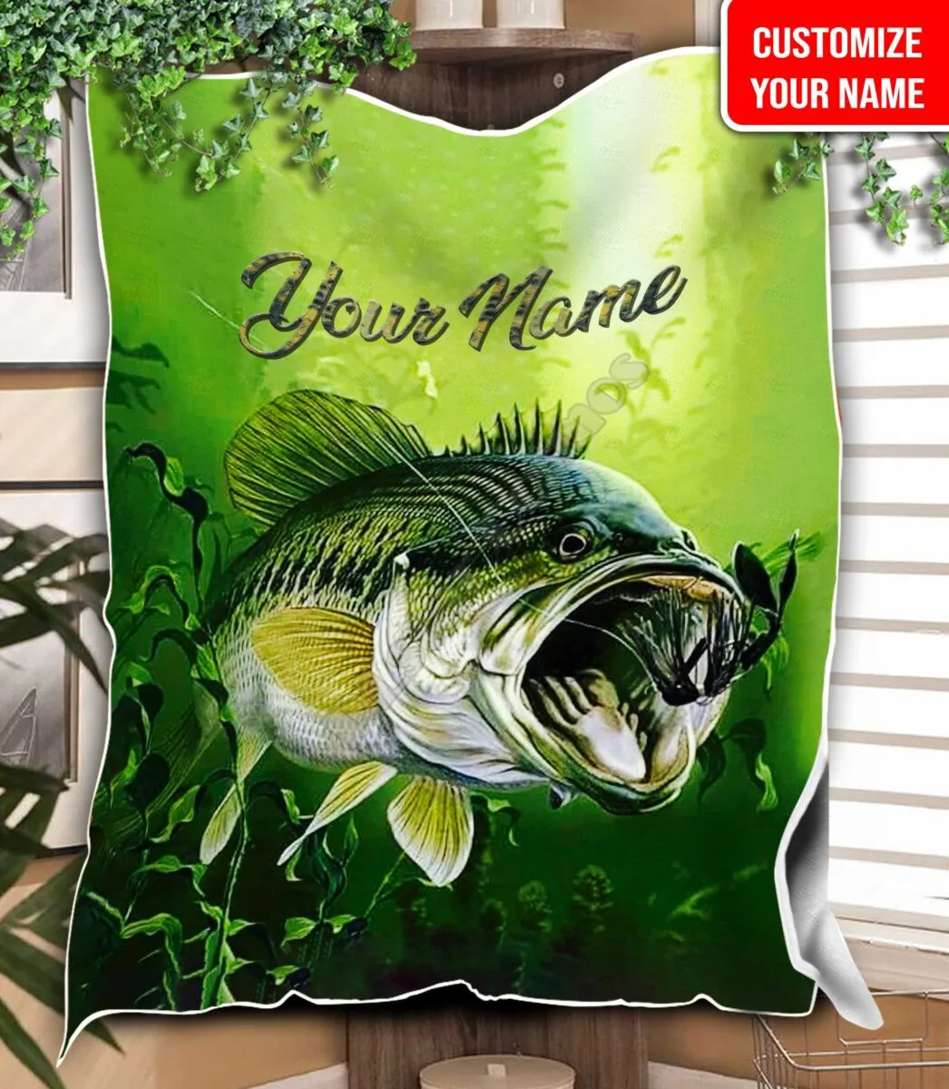 Custom your name Fishing Flannel Blanket 3D Printed Kids Adult Soft Bed Cover Sheet Plush Blanket Multipurpose Blanket