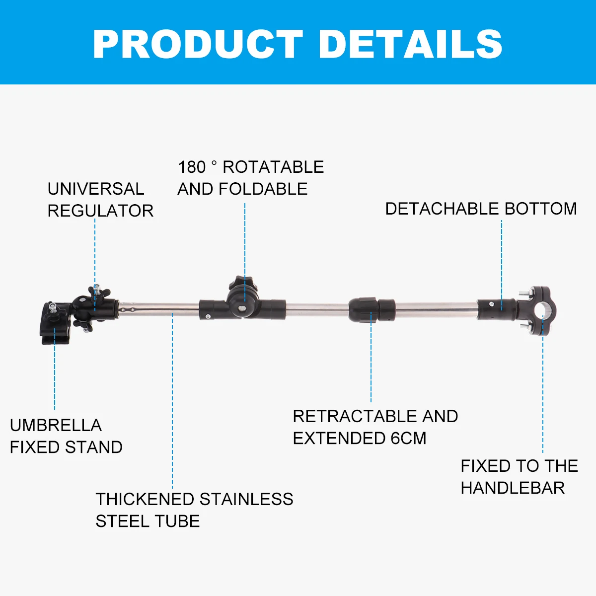 

1Pc Bike Umbrella Stand Retractable Folding Detachable Sun Shade Bracket Easy to Install on Handlebar Rainy