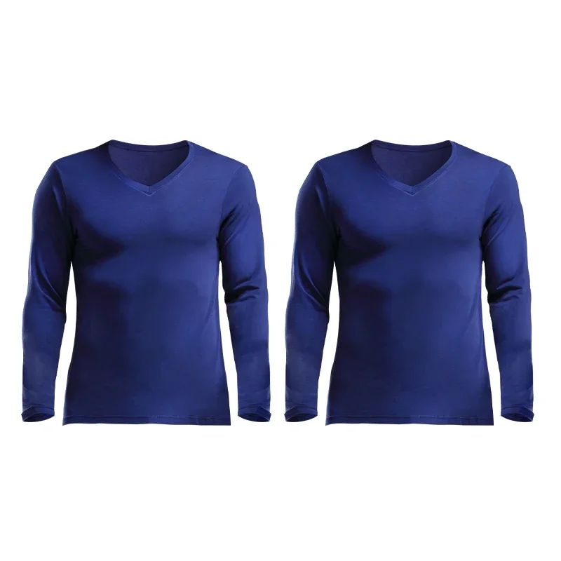 2PCS men's tight Modal basic v-neck thermal underwear autumn clothes single-piece bottoming shirt close-fitting thin top