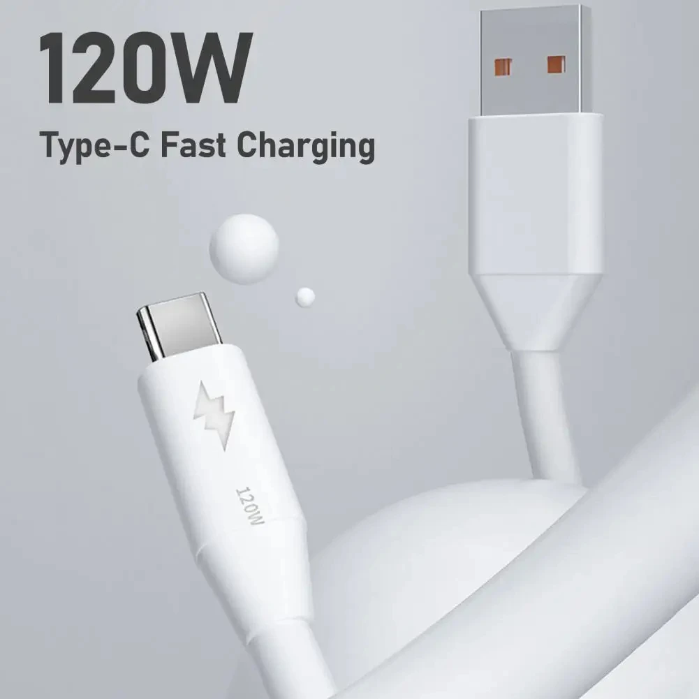 120W Type C Super Fast Charging Phone Cable USB Data Cable 6A USB-C Charging Data Cord for Huawei Xiaomi Oneplus Redmi OPPO