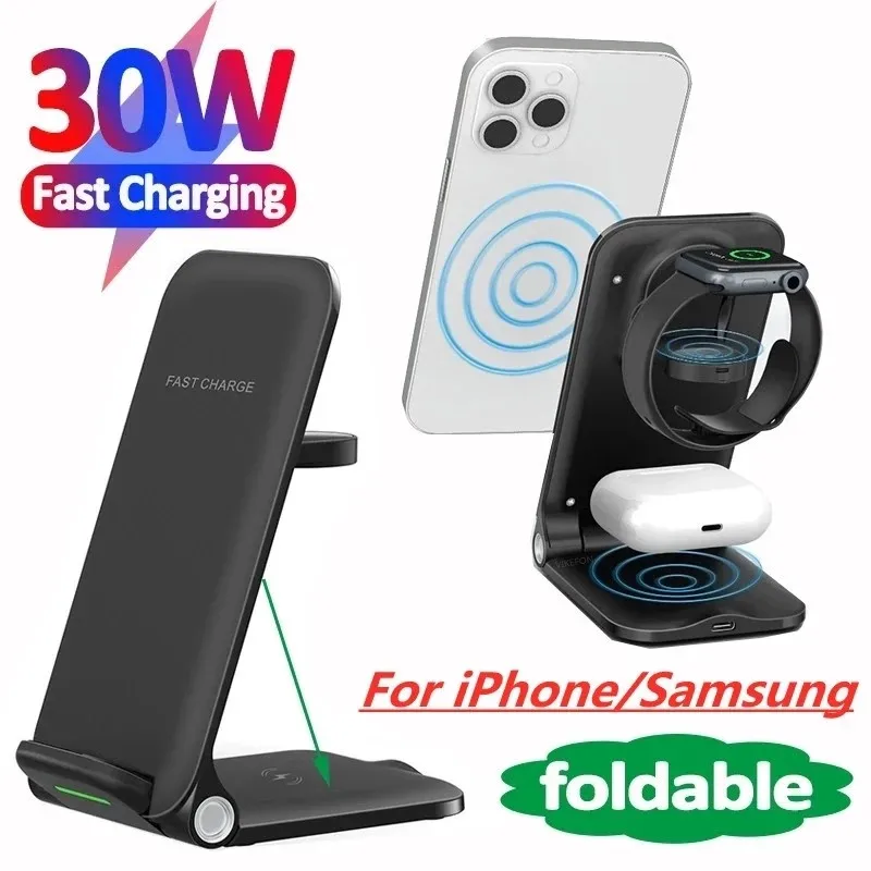 

30W Wireless Charger Stand For Ulefone Armor 10 11 11T 12 5G 6 6S 7 Power Armor 13 14 Pro 3 In 1 Fast Charging Dock Station