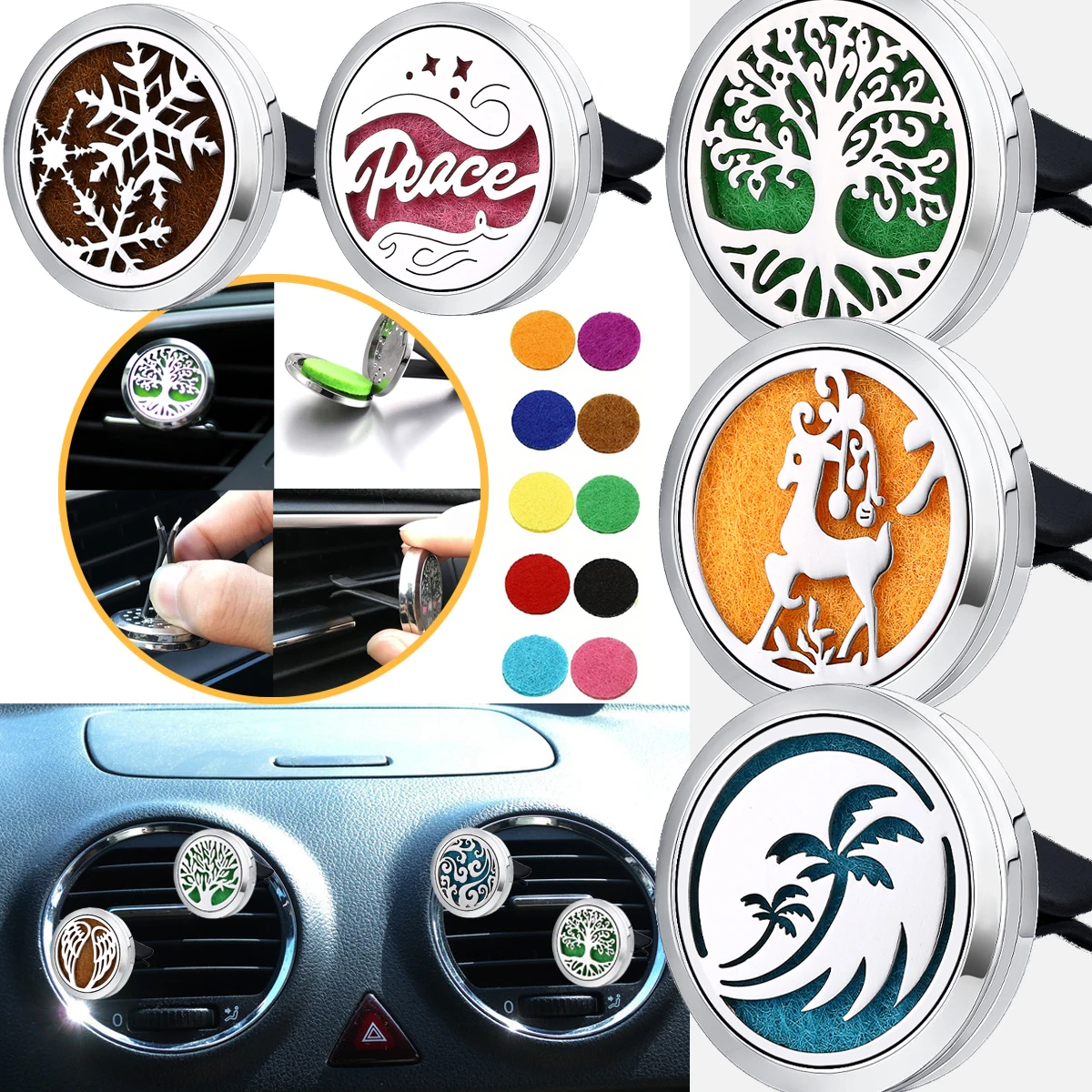 

Автомобильные диффузоры, 1 шт., зажим для автомобильного вентиляционного отверстия (не включает в себя ароматические химикаты) с 10 шт. подушечками, автомобильный вентиляционный салон переменного тока