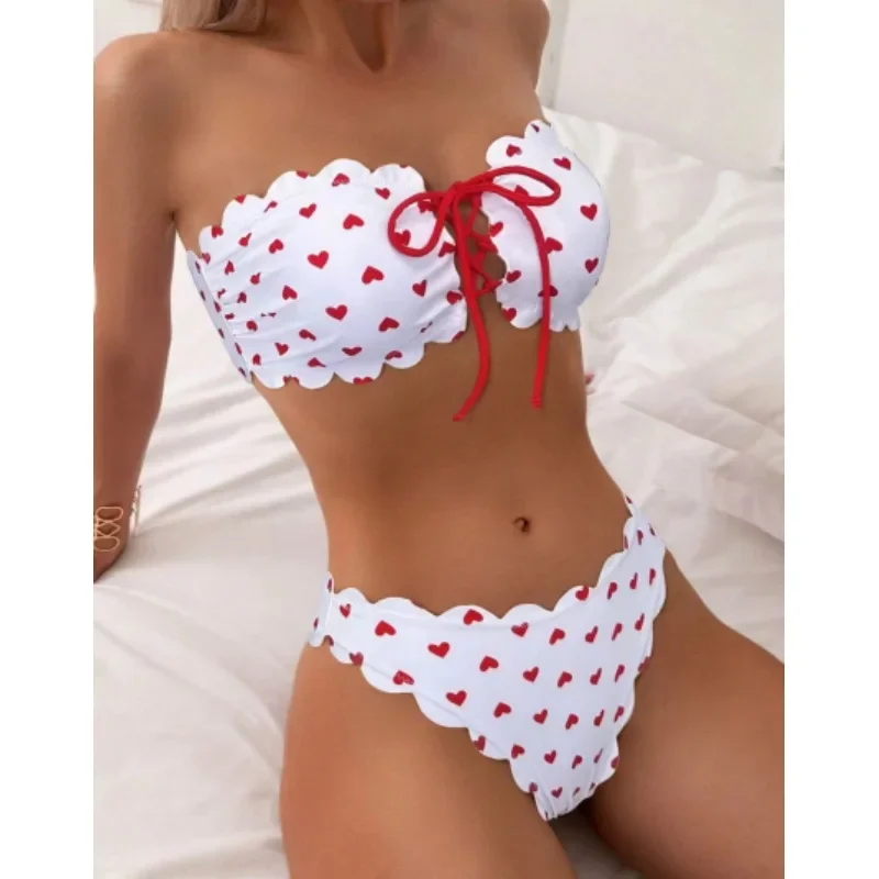 Traje de baño con parte superior dividida para mujer, Bikini Retro de lunares, fresco y Sexy, novedad de 2024