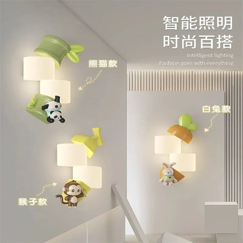 Bedroom Panda Bedlight Children's Room Wall Light Full Spectrum Eye Protection Milk Oil Wind Cartoon Animal