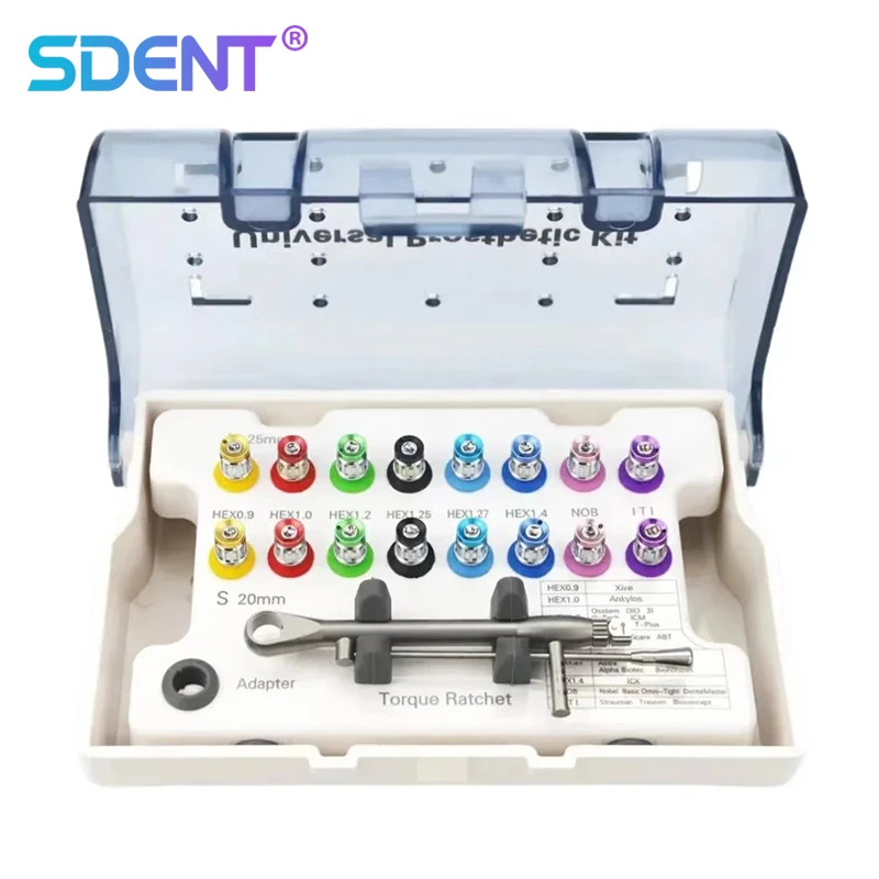 

Dental Implant Restoration Kit 1 Dental Implant Torque Wrench and 16 Colored Screwdrivers