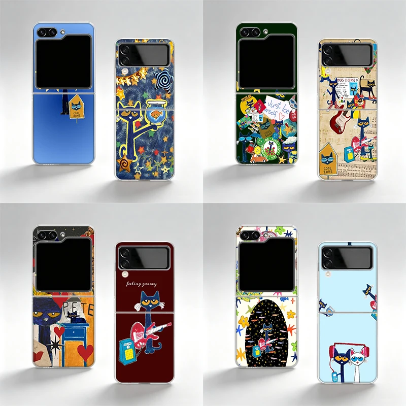 P-Pete Cat Cute Phone Case For Samsung Z Flip7 4 3 2 5 6 Flip8 Galaxy Z Fold 8 Ultra Fold5 4 3 6 7 Fold Special TPU Transparent
