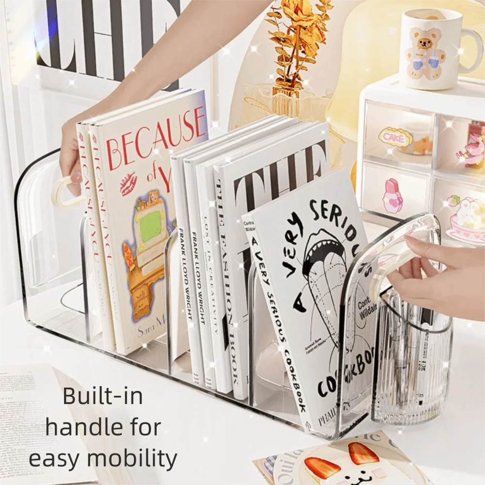 New Acrylic Book Stand Multi-compartment Multi-function Bookends Clear Thickened Book Storage Box Office Supplies
