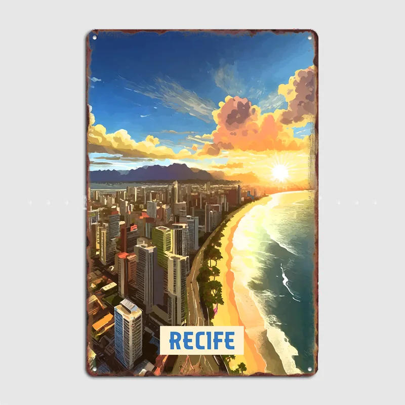 Póster de viaje vintage de Recife, cartel metálico personalizado para bar, dormitorio, decoración de pared interior, pósteres para decoración de habitaciones