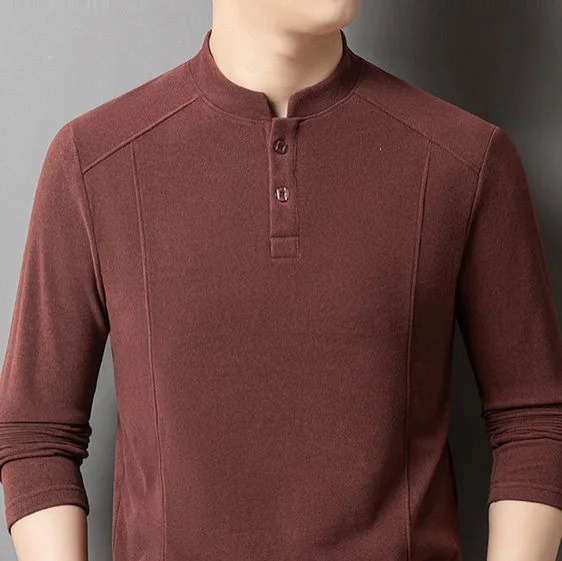 2026 Autumn Double-sided German Velvet Bottoming Shirt Men's Henry Collar Versatile Long-sleeved Stand-up Collar Inner
