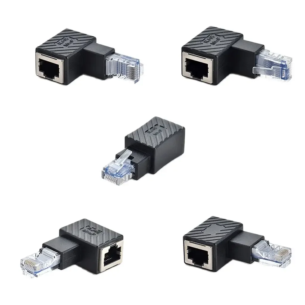 محول وصلة شبكة إيثرنت rj 45 بجودة عالية 90 درجة حتى اليسار واليمين بزاوية RJ45 Cat 5e 6e Cat7 ذكر إلى أنثى