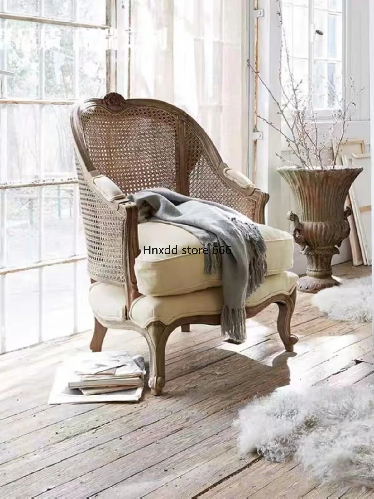 Villa solid wood fabric sofa French living room leisure sofa image 3