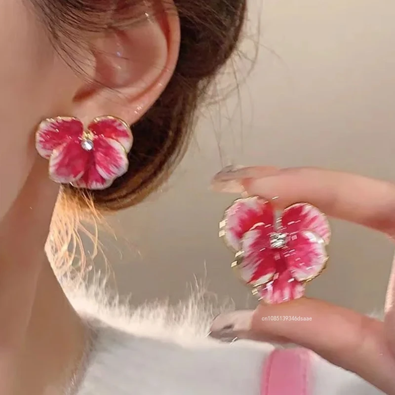 Vintage Color Petal Flower Earrings Luxury for Women Travel Seaside Wearable Jewelry Girls Photo Props Fashion Retro Jewelry