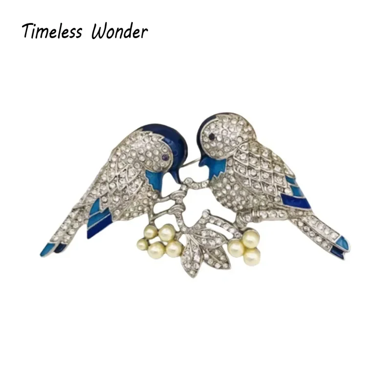 

Timeless Wonder Fancy Rhinestone Love Birds Brooch Pins for Women Designer Jewelry Runway Rare Luxury Brand Gift Cute Retro 5387