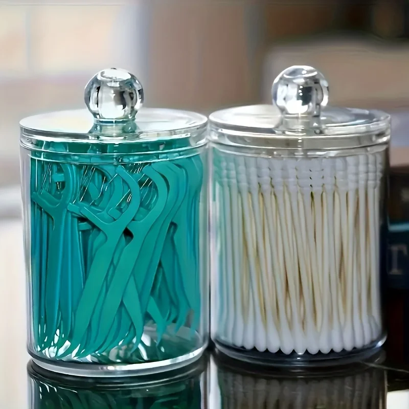 Transparent acrylic cotton pick toothpick storage box-transparent cosmetic finishing box for bathroom accessories, dressing table cosmetic storage box for balls, cotton swabs, dental floss-toilet storage solution