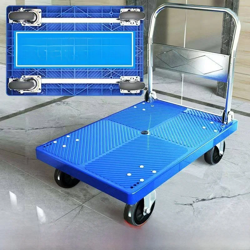 ポータブルステンレス鋼製手引きカート静音ユニバーサルホイール貨物運搬用フラットベッドカート折りたたみ式ミニチュアショッピングカート