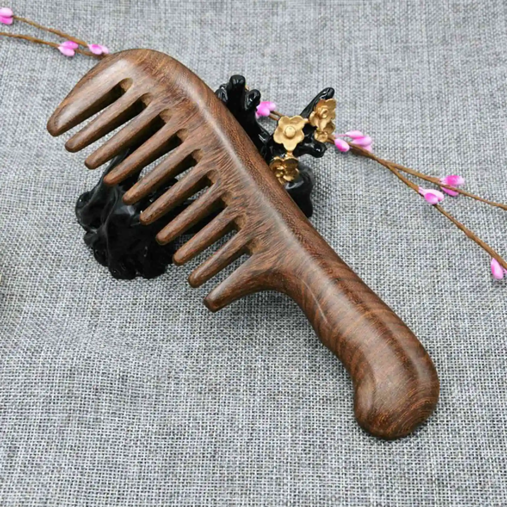 B83B-2X Sandalwood Wide Tooth Comb Curly Hair Portable Coarse Tooth Wooden Comb Hair Massage Tool Fine