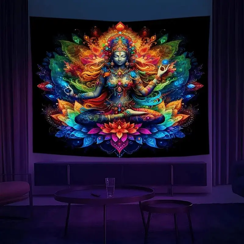 VIKAMA Hindu Goddess Durga Tapestry Wall Hanging Boho Spiritual Meditation Room Exotic Home Decor