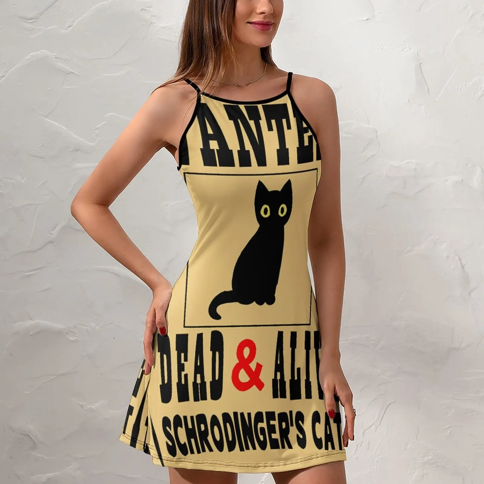 Wanted Erwin Schrodinger Cat 6 Hot Sale Exotic  Woman's Gown  Women's Sling Dress Humor  Parties Strappy Dress