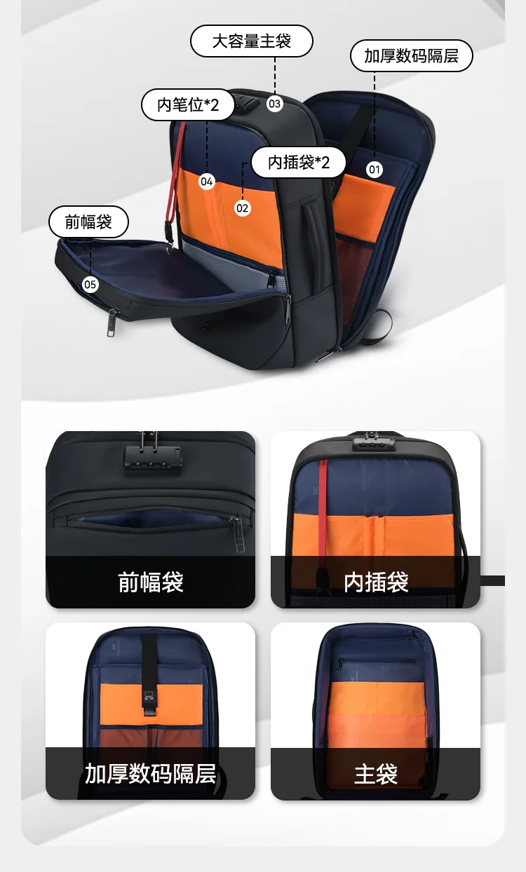 Business Backpack for Men,Laptop Bag with Combination Lock Anti-Theft, Travel Commuter Daypack with USB Charging Port