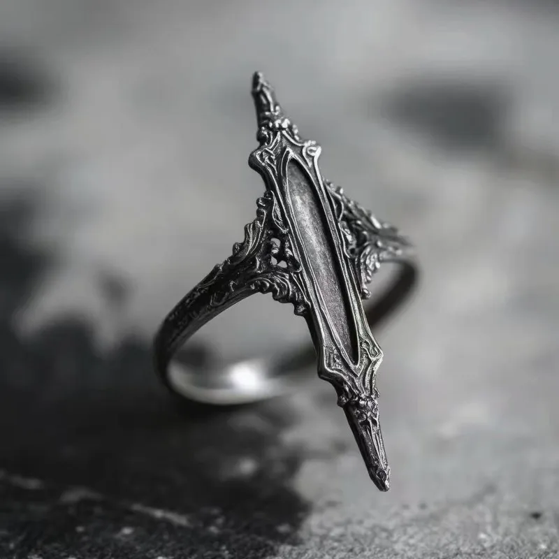 Dark Gothic Cross Sword Ring for Men Women Vintage Distressed Exaggerated Index Finger Ring Punk Trendy Party Jewelry Gift