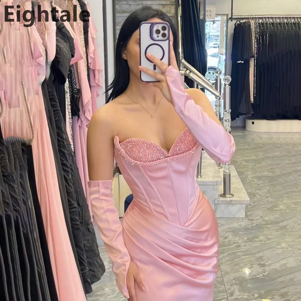 

Eightale Customized Sweetheart Beaded Mermaid Pink Evening Dress Long Luxury Women's Formal Party Gown 2025