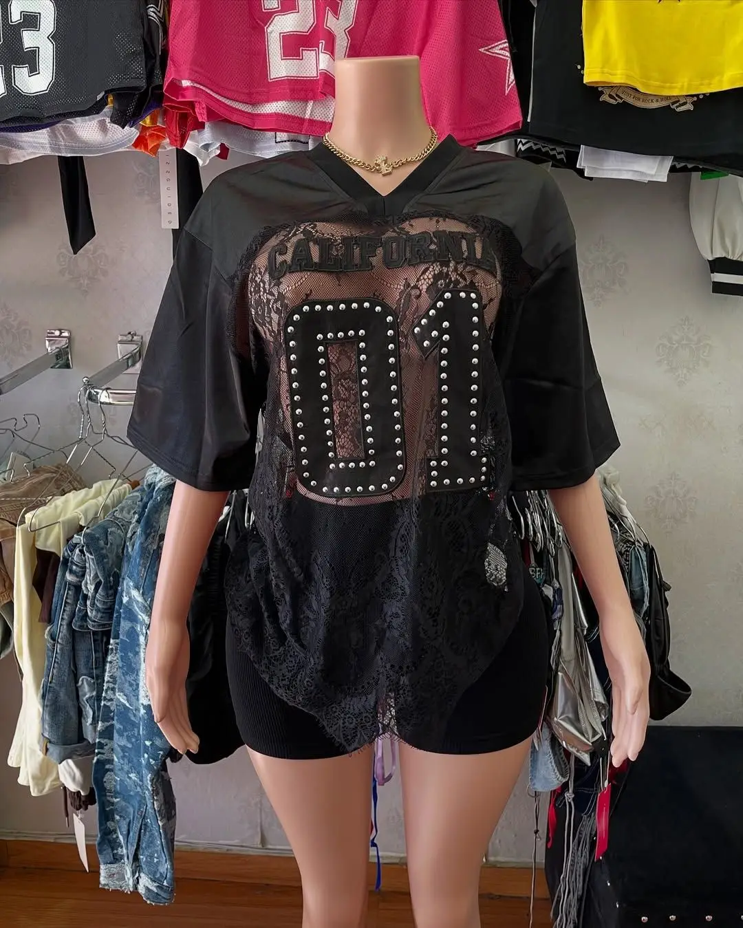 Sexy Graphic Tops Lace Rhinestone T Shirts Fashion Sweatshirts Streetswear 2025 Summer Clothes Women Y2K Letter Tops Tees
