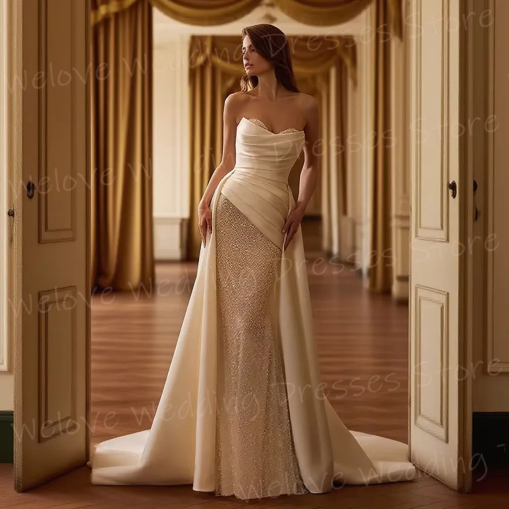 فساتين زفاف رائعة ومثيرة حورية البحر للنساء مطرزة بدون أكمام رداء De Mariée فساتين العروس المخصصة بدون ظهر فيستدو دي نوفيا