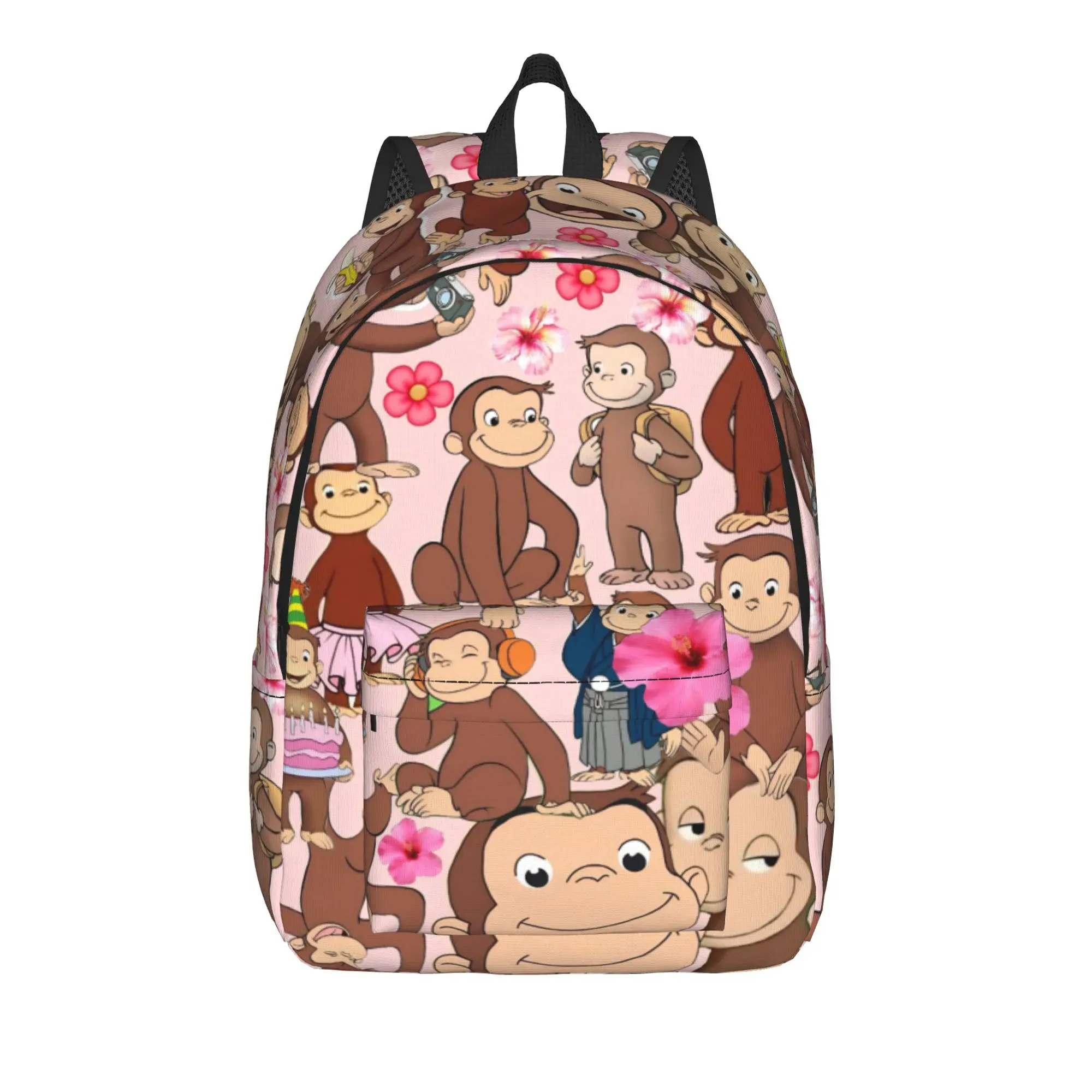 Curious Monkey Georges Cartoon Teenage Backpack Sports Student Work TV Series Daypack for Men Women College Canvas Bags