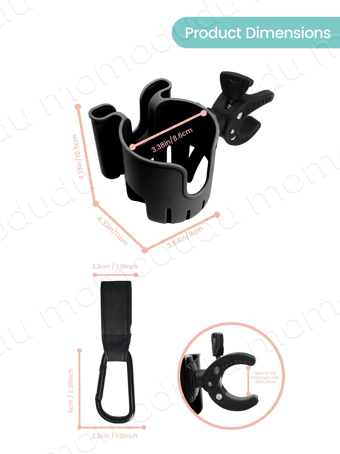 3-in-1 Baby Stroller Organizer Set, Universal Cup Holder with Phone Mount & 2Pcs Heavy Duty Stroller Hooks for Diaper Bags
