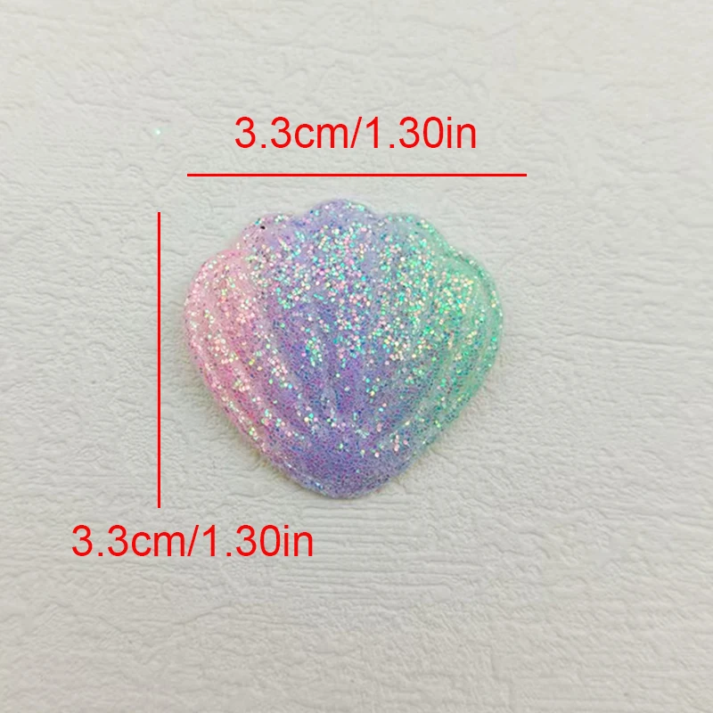 50 Stück glänzende, farbverlaufende Muschelapplikationen, 3,3 cm, zum Selbermachen, für Haarspangen und als dekoratives Zubehör für Stoffe. – Detail 1