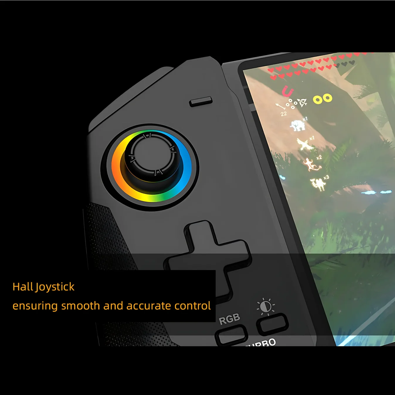 وحدة تحكم في الإضاءة STK-7047 RGB للتبديل/التبديل OLED مع مستشعر جيروسكوب 6 محاور وعصا التحكم في القاعة ووظيفة توربو/التلقائي