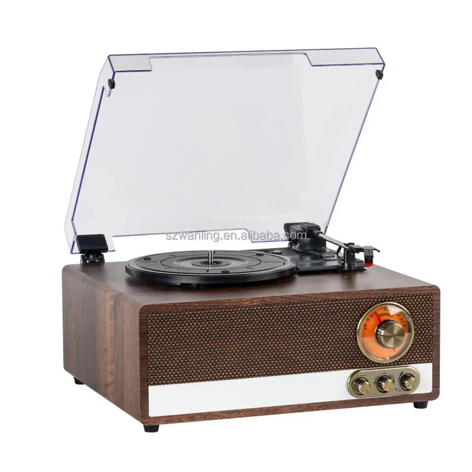 Tocadiscos LP de 3 Velocidades 2026 con Reproductor BT, Radio FM, Reproductor de Vinilo con Altavoces Integrados, Tocadiscos LP de MDF con Cubierta Antipolvo