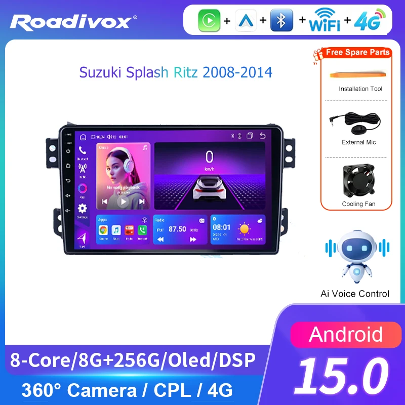AI VOICE roadivox Android car radio for Suzuki Splash Ritz 2008-2014 GPS Navigation video Multimedia Player tape recorder