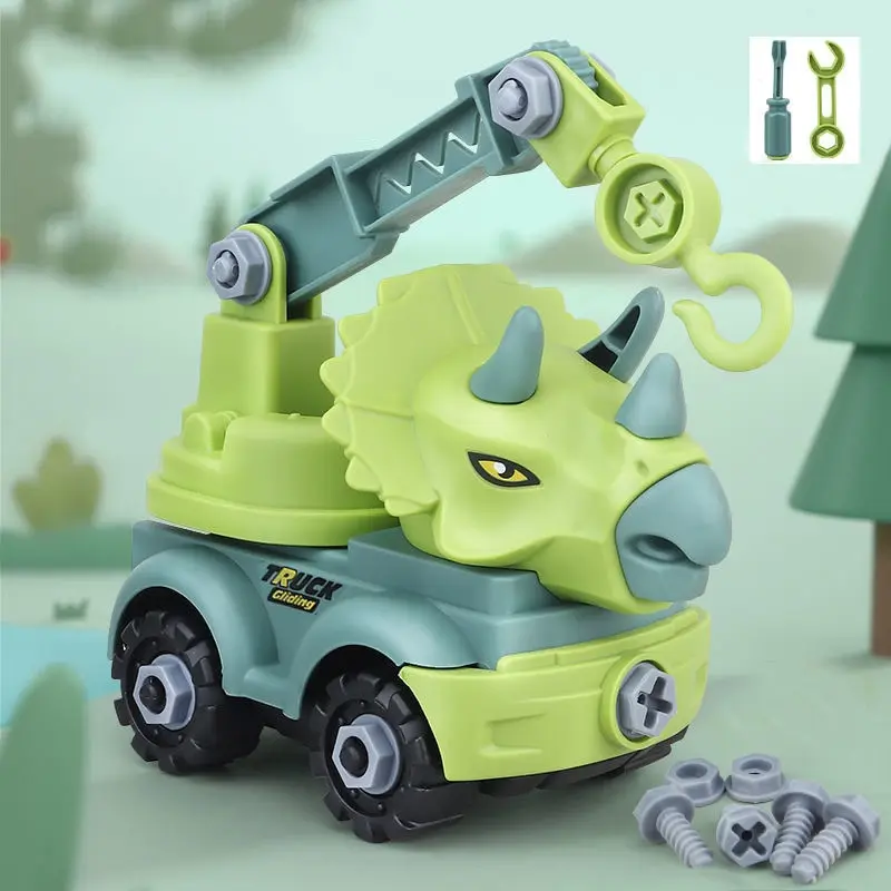 Children's Construction Toy Dinosaur Engineering Car Fire Truck Screw Build And Take Educational Toy Diy Dinosaurs Car Boy Gift