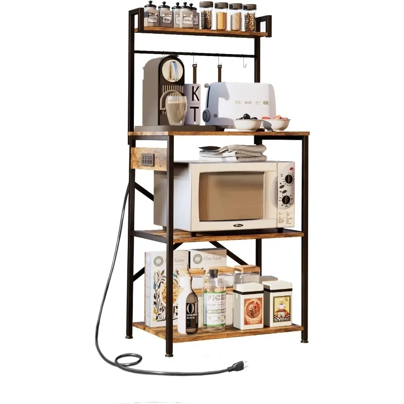 

Bakers Rack with Power Outlet，Microwave Stand with Storage 5-Tiers,Coffee Bar Station,Microwave Rack，Kitchen Storage Shelf Rack